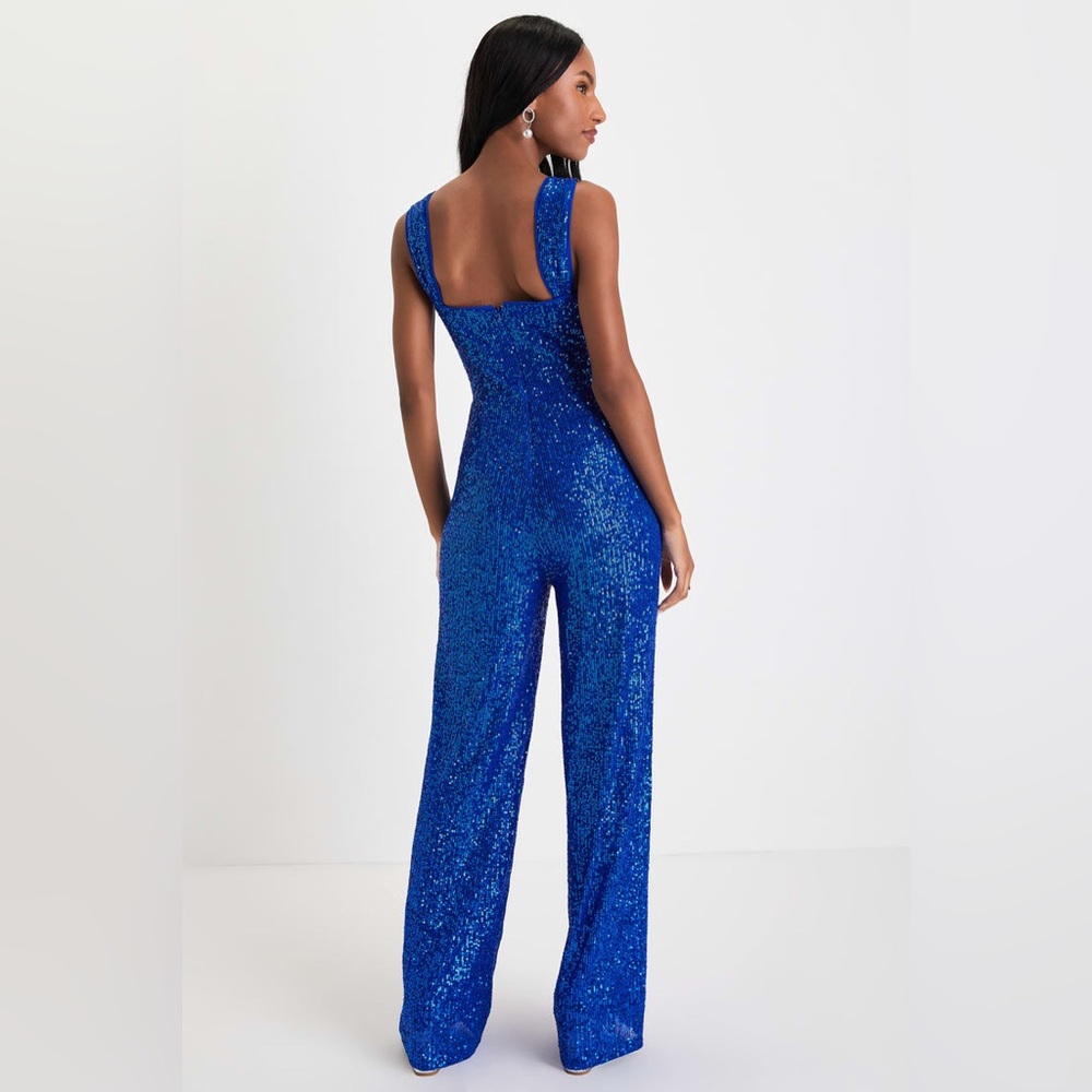 Lulu's Electric Blue Sequin Jumpsuit - Picture 3 of 7
